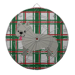 Grey French Bulldog, Christmas Plaid Dartboard