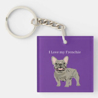 Grey French Bulldog, I Love my frenchie Keychain