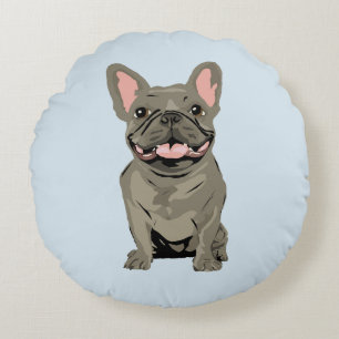 Grey French Bulldog Round Pillow