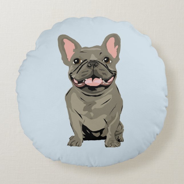 Grey French Bulldog Round Pillow (Front)