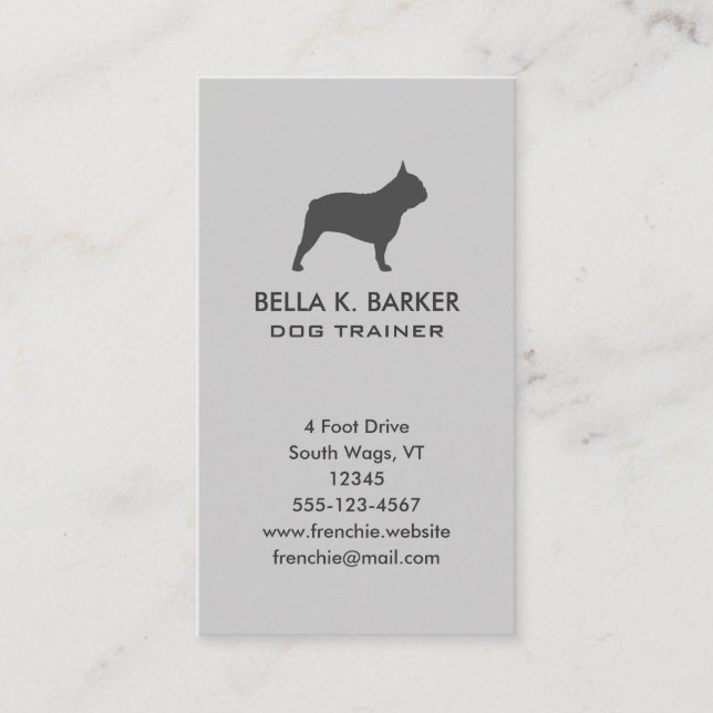 Grey French Bulldog Silhouette Dog Lover Vertical Business Card (Front)
