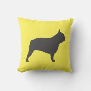 Grey French Bulldog Silhouette Frenchie Dog Yellow Throw Pillow