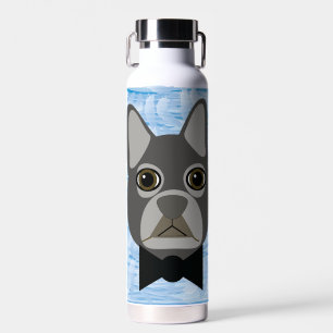 Grey French Bulldog, watercolor blue Water Bottle