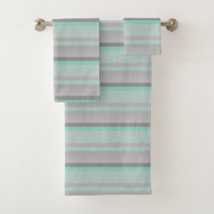 grey - fresh green stripes bath towel set