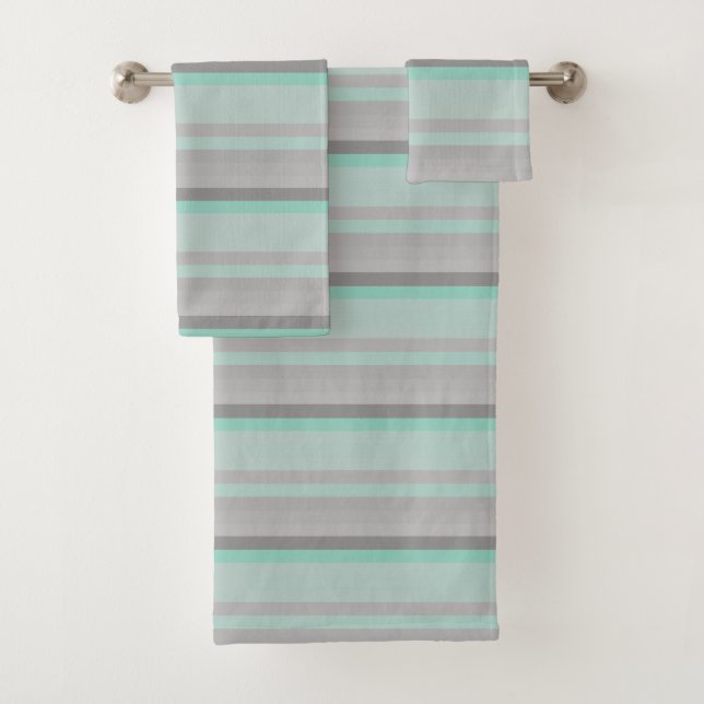 grey   -  fresh green  stripes bath towel set (Insitu)