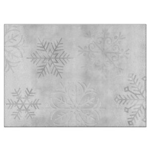 Grey Frosty Snowflake Art Glass Cutting Board