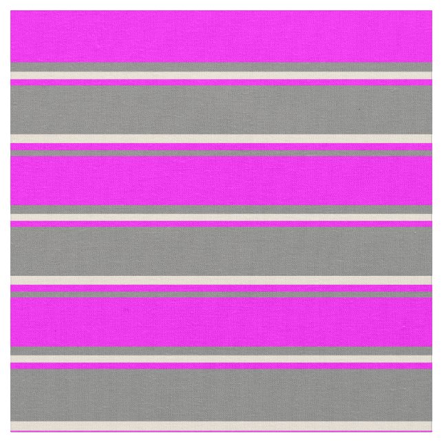 Grey, Fuchsia, and Bisque Striped Pattern Fabric (Close Up)