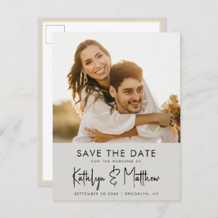 Grey Fun Script Modern Photo Minimalist Wedding Sa Announcement Postcard