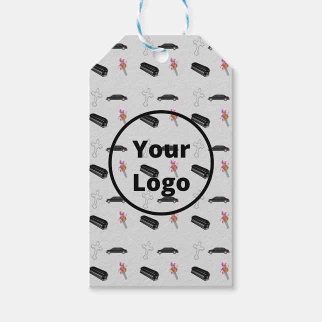 Grey funeral business pattern gift tags (Front)