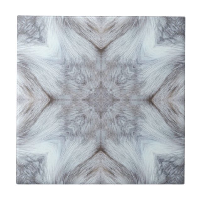 Grey furry wolf geometric design  tile (Front)