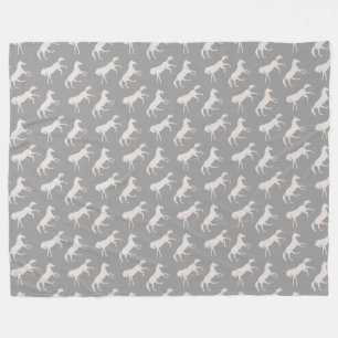 Grey Galloping Horses Pattern Fleece Blanket