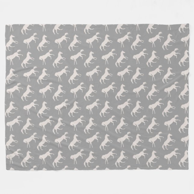 Grey Galloping Horses Pattern Fleece Blanket (Front (Horizontal))