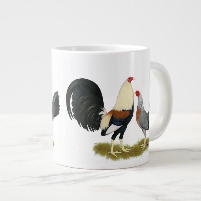 Grey Game Fowl Pair Large Coffee Mug (Front Right)