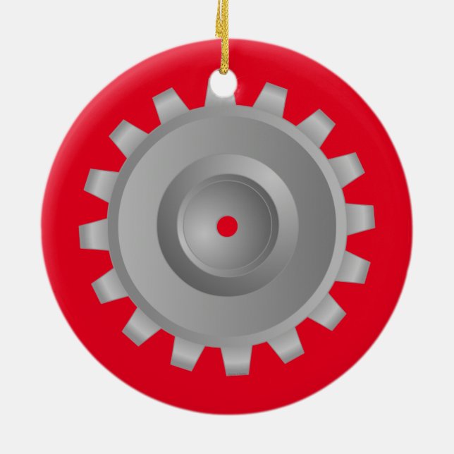 Grey Gear Ceramic Ornament (Back)