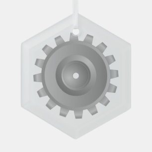 Grey Gear Glass Ornament