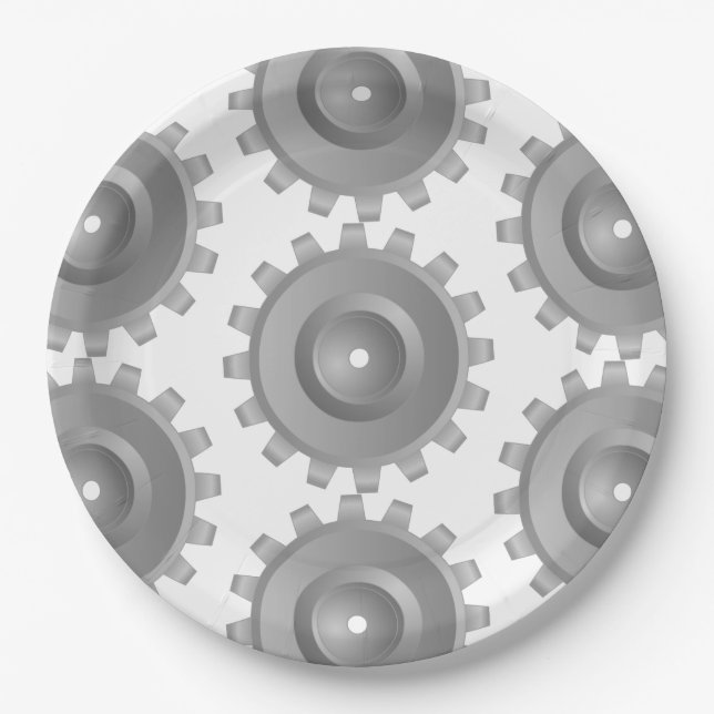 Grey Gear Paper Plate (Front)