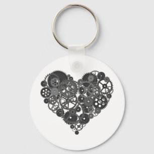 Grey Gears Heart Keychain