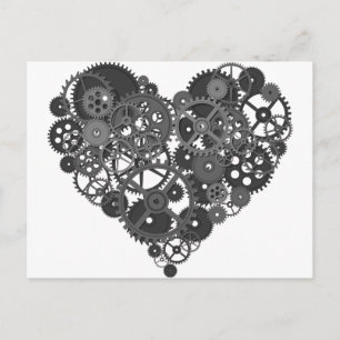 Grey Gears Heart Postcard