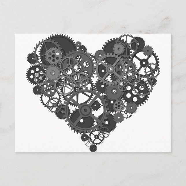 Grey Gears Heart Postcard (Front)