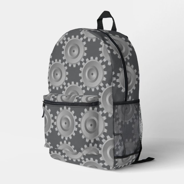 Grey Gears Printed Backpack (Back Corner Right)