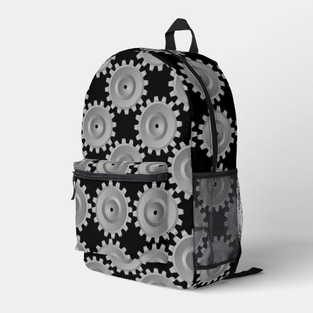 Grey Gears Printed Backpack (Back Corner Right)