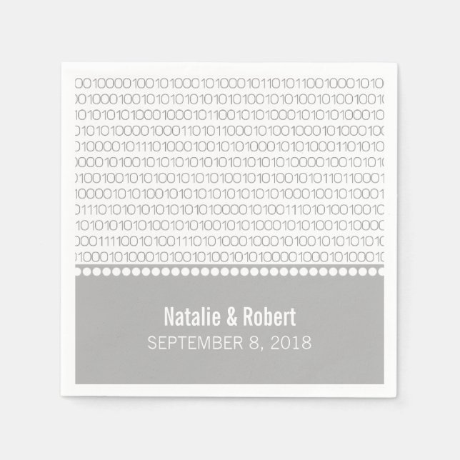Grey Geek Chic Binary Code Paper Napkins (Front)