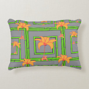 Grey Geo Floral  Accent Pillow