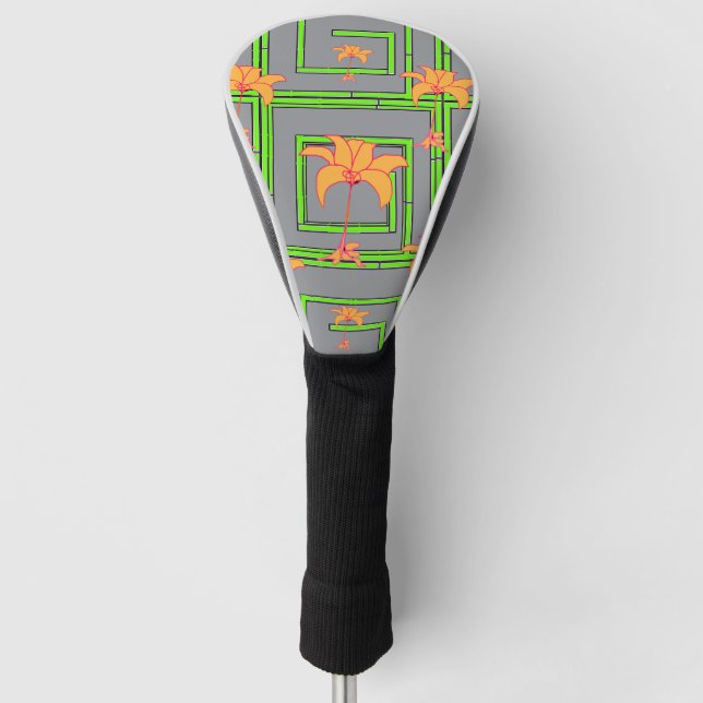 Grey Geo Floral  Golf Head Cover (Front)