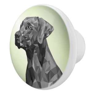 Grey Geometric Dog  green Ceramic Knob