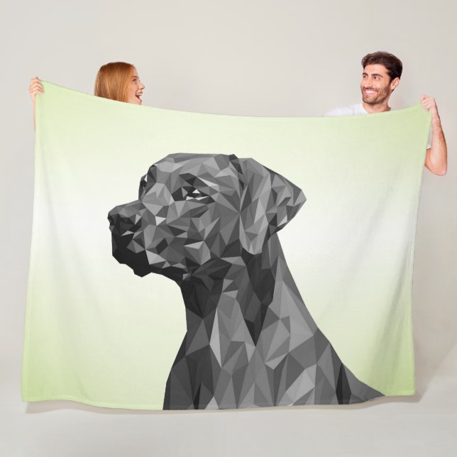 Grey Geometric Dog Green Fleece Blanket (In Situ)