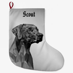 Grey Geometric Dog  Large Christmas Stocking