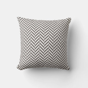 Grey Geometric Herringbone Pattern Throw Pillow
