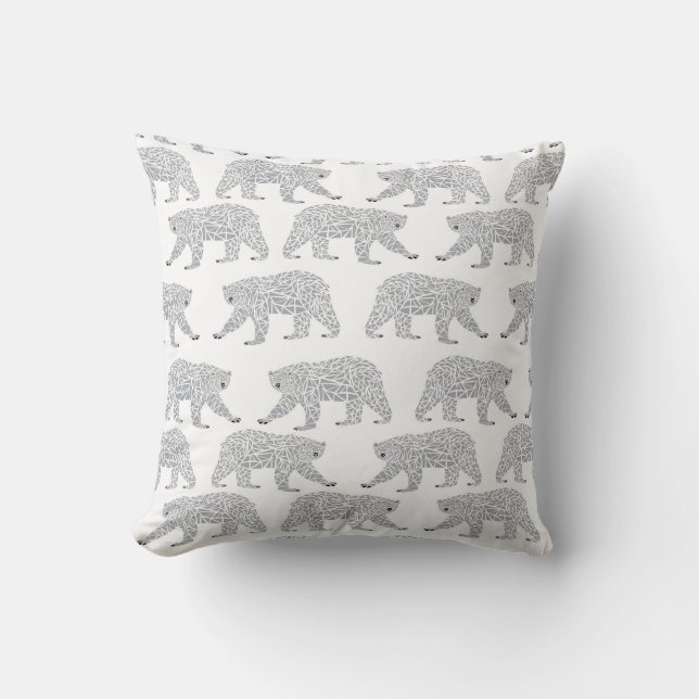 Grey Geometric Polar Bear Design - Minimal Baby Throw Pillow (Front)
