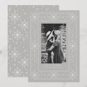 Grey geometric star border Christmas Photo Holiday Card