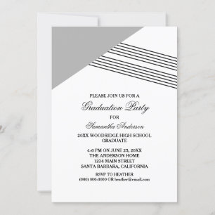 Grey Geometric Stripe Graduation Party Invite