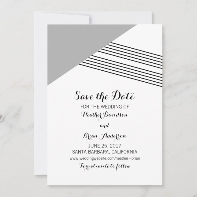 Grey Geometric Stripe Save the Date Invite (Front)
