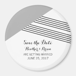 Grey Geometric Stripe Save the Date Magnet