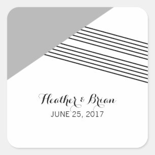 Grey Geometric Stripe Wedding Stickers