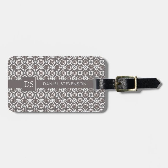 Grey Geometrical Modern Batik Pattern Luggage Tag (Front Horizontal)