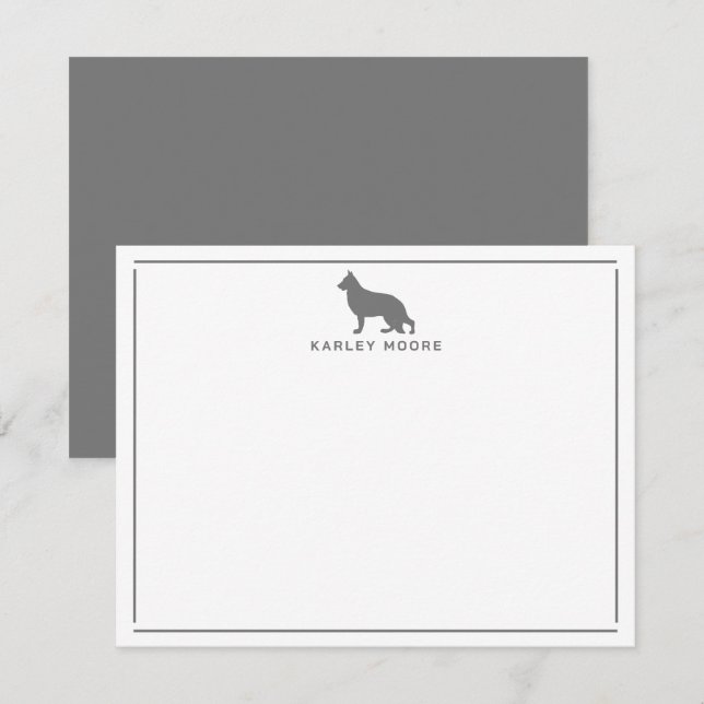 Grey German Shepherd Dog Modern Border Stationery Card (Front/Back)
