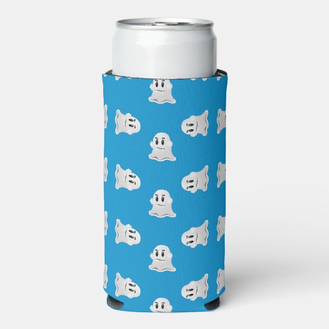 Grey ghost on blue seltzer can cooler (Seltzer Front)