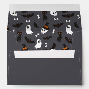 Grey Ghosts Skulls Ravens Cats Halloween Party Envelope