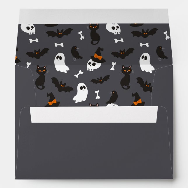 Grey Ghosts Skulls Ravens Cats Halloween Party Envelope (Back (Bottom))