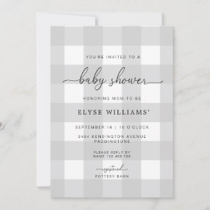 Grey Gingham Baby Shower Invitation