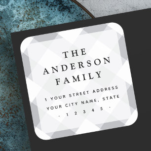 Grey gingham checkers elegant return address square sticker