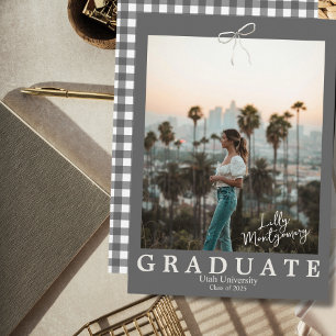 Grey Gingham Coquette Graduation Announcement