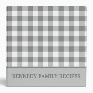 Grey Gingham Farmhouse Kitchen Recipe Personalized Binder