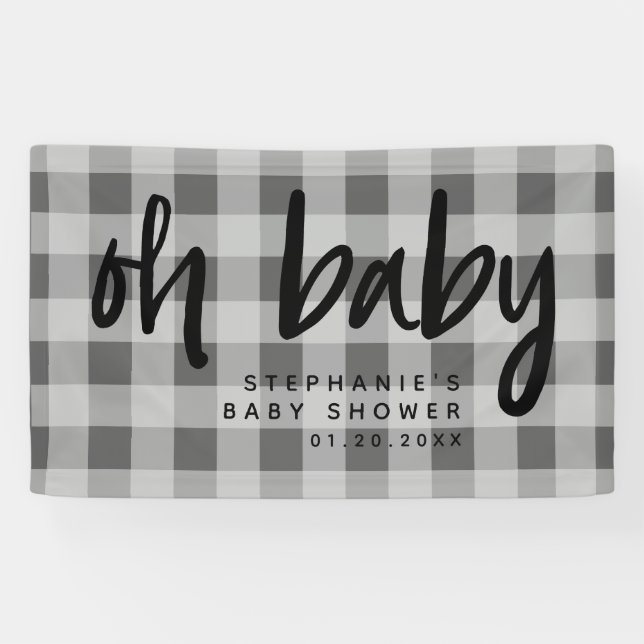 Grey Gingham Modern Baby Shower Banner (Horizontal)