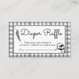 Grey Gingham Ostrich Baby Shower Diaper Raffle Enclosure Card