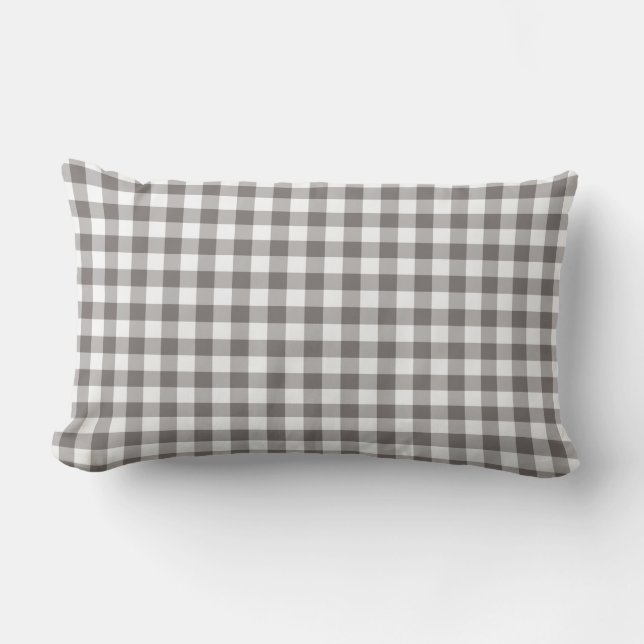 Grey Gingham Pattern Chequered Lumbar Pillow (Front)